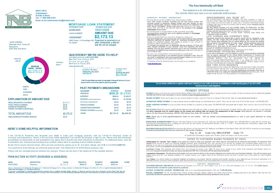 Download Saint Kitts and Nevis SKNA bank mortgage statement in Word and PDF formats 1 2 Photoshop template